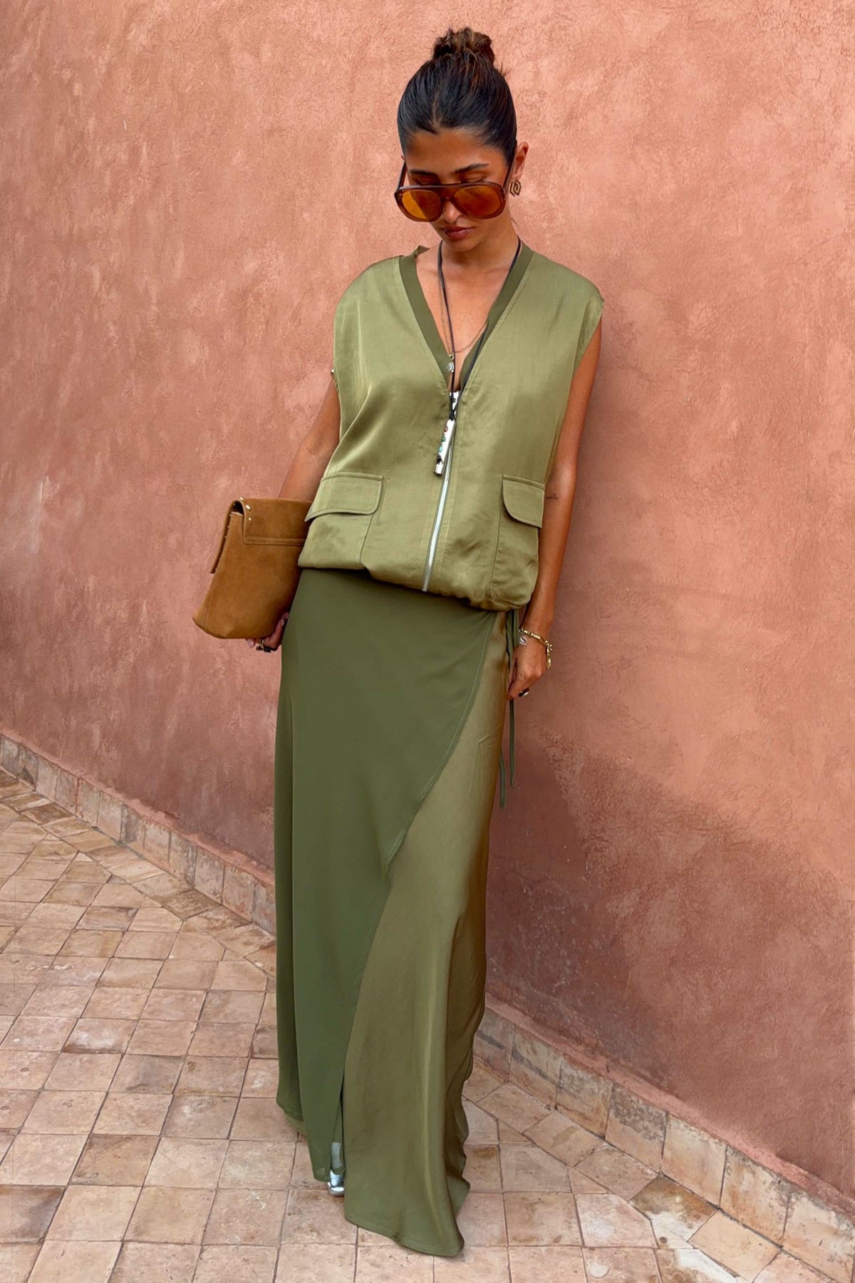 Never Fully Dressed Olive Bubble Zip Vest