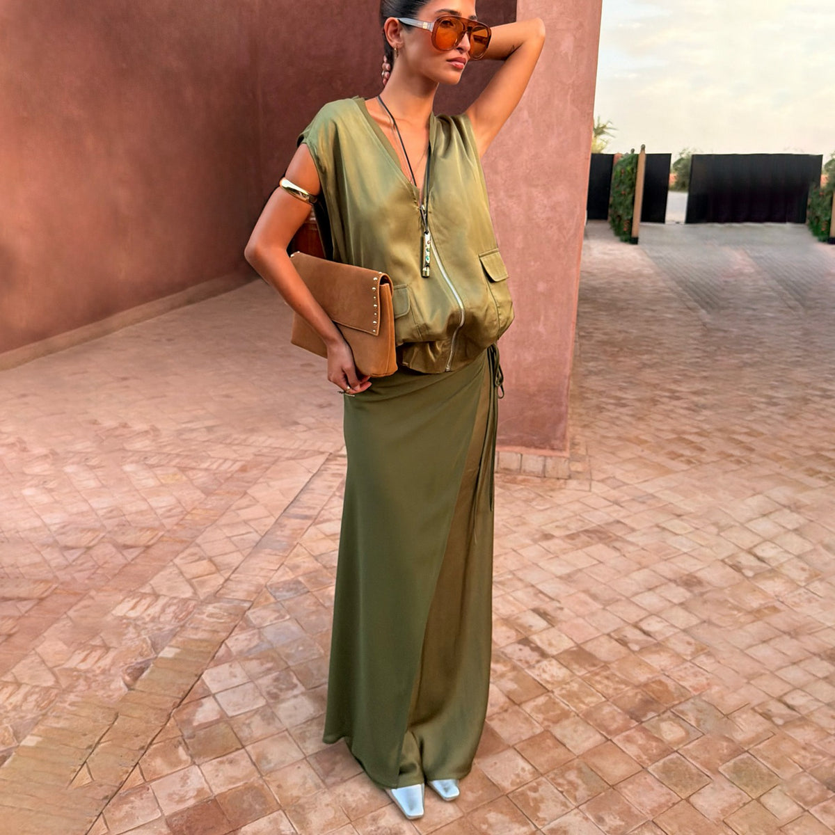Never Fully Dressed Olive Wrap Jojo Midi Skirt