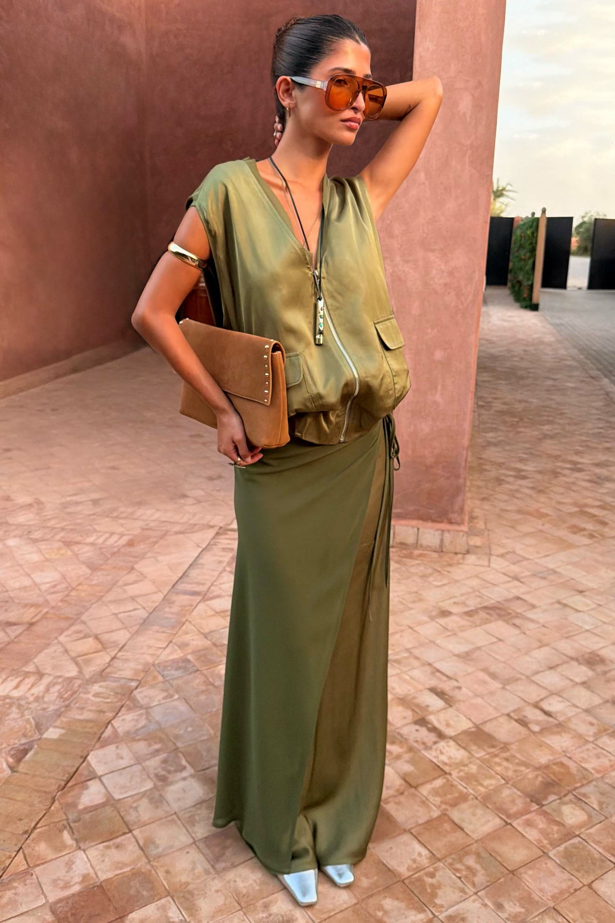 Never Fully Dressed Olive Wrap Jojo Midi Skirt