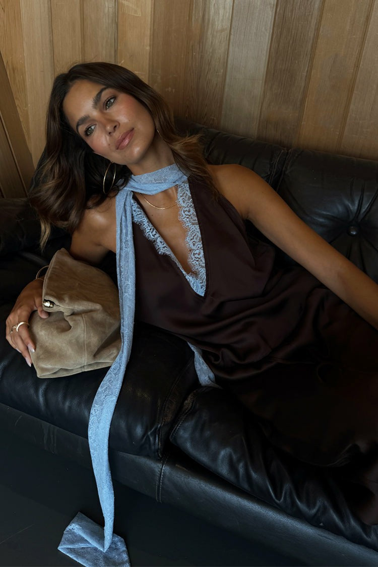 Never Fully Dressed Chocolate Blue Lace Top