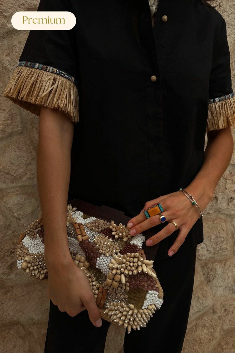 Never Fully Dressed Black Raffia Shirt  UK