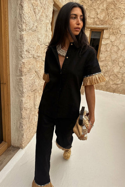 Never Fully Dressed Black Raffia Shirt  UK