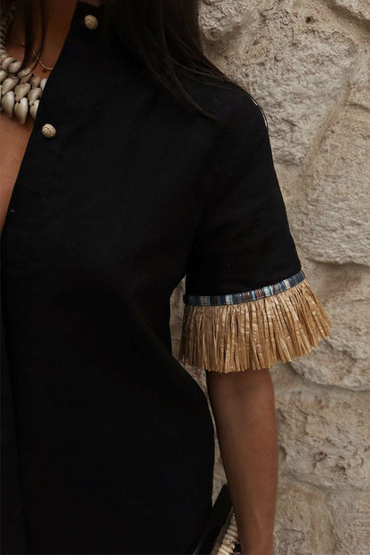 Never Fully Dressed Black Raffia Shirt  UK