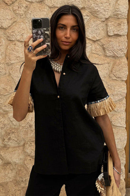 Never Fully Dressed Black Raffia Shirt  UK