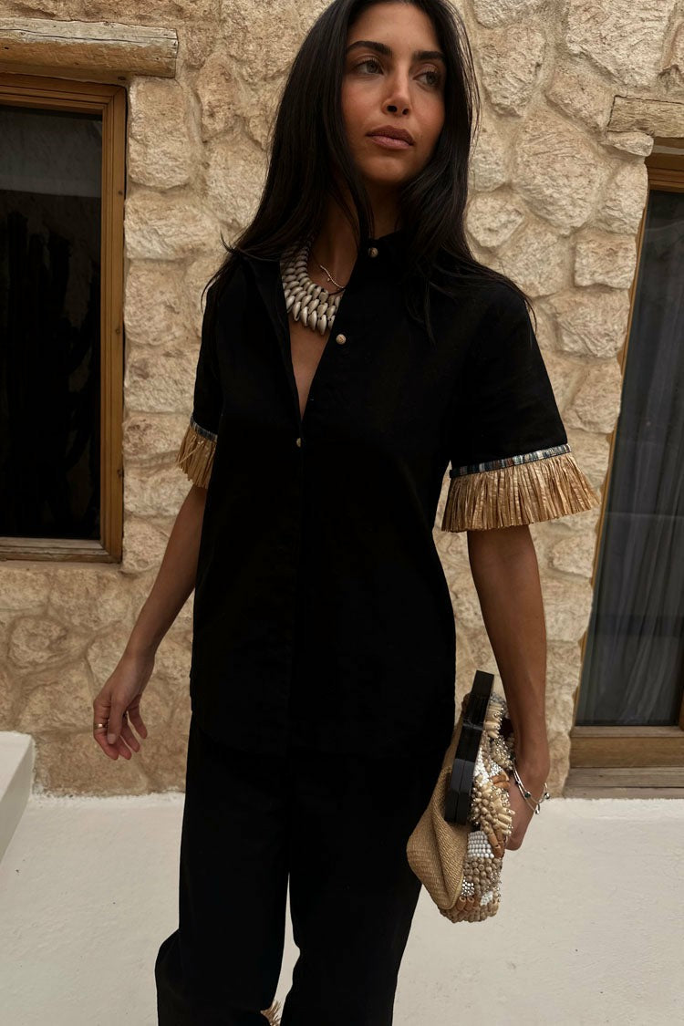 Never Fully Dressed Black Raffia Shirt  UK