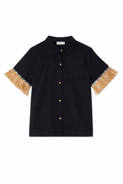 Never Fully Dressed Black Raffia Shirt  UK
