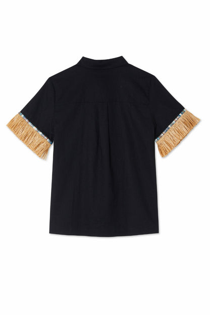 Never Fully Dressed Black Raffia Shirt  UK