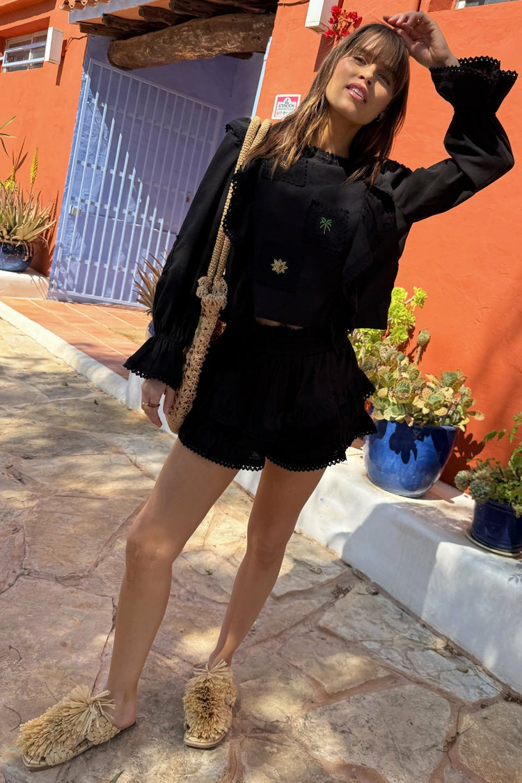 Never Fully Dressed Black Ruffle Shorts