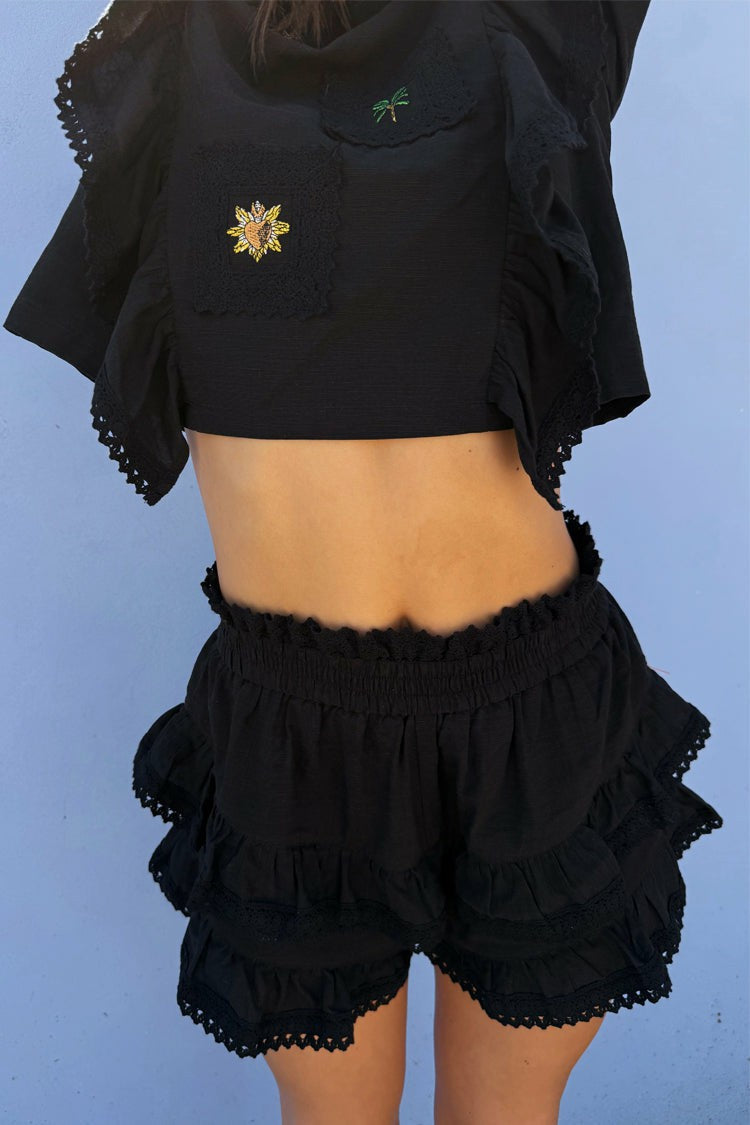 Never Fully Dressed Black Ruffle Shorts