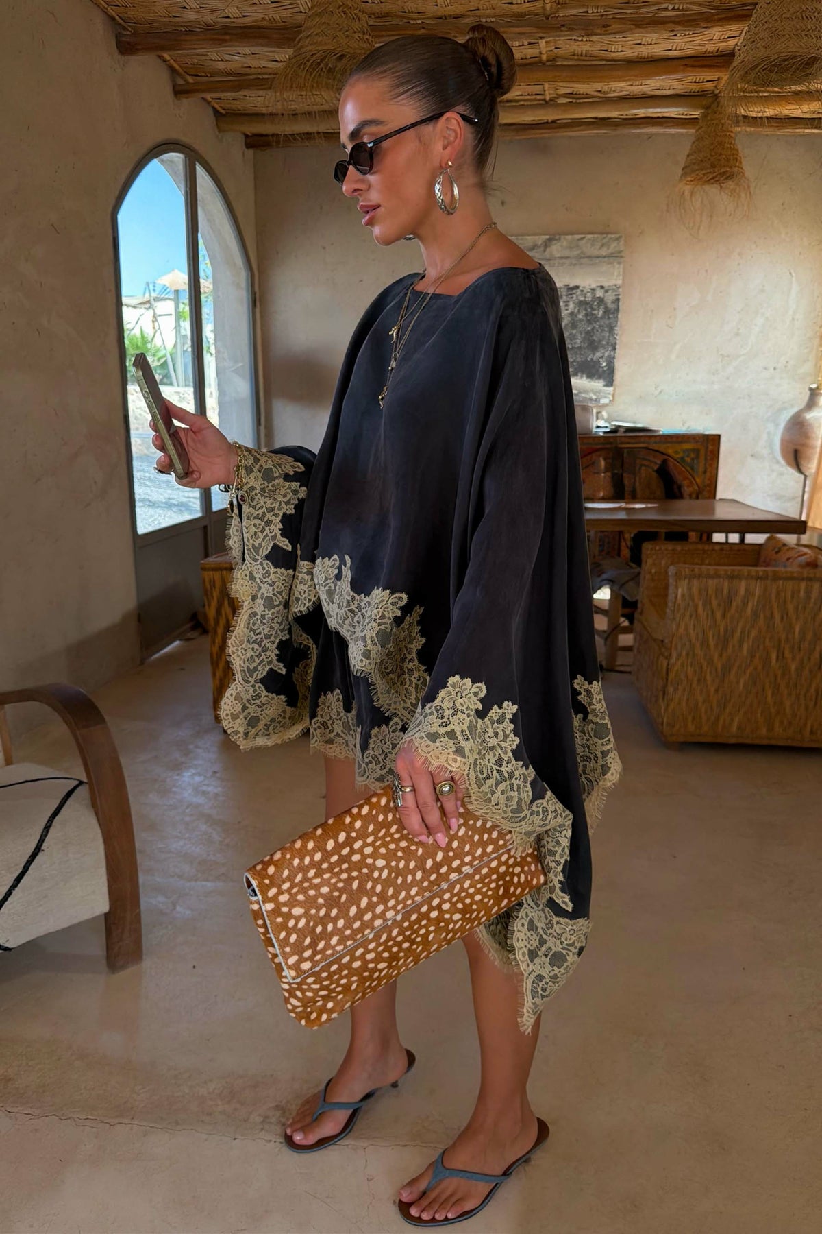 Never Fully Dressed Grey Lace Trim Cape