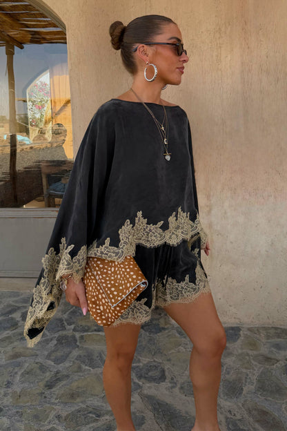 Never Fully Dressed Grey Lace Trim Cape