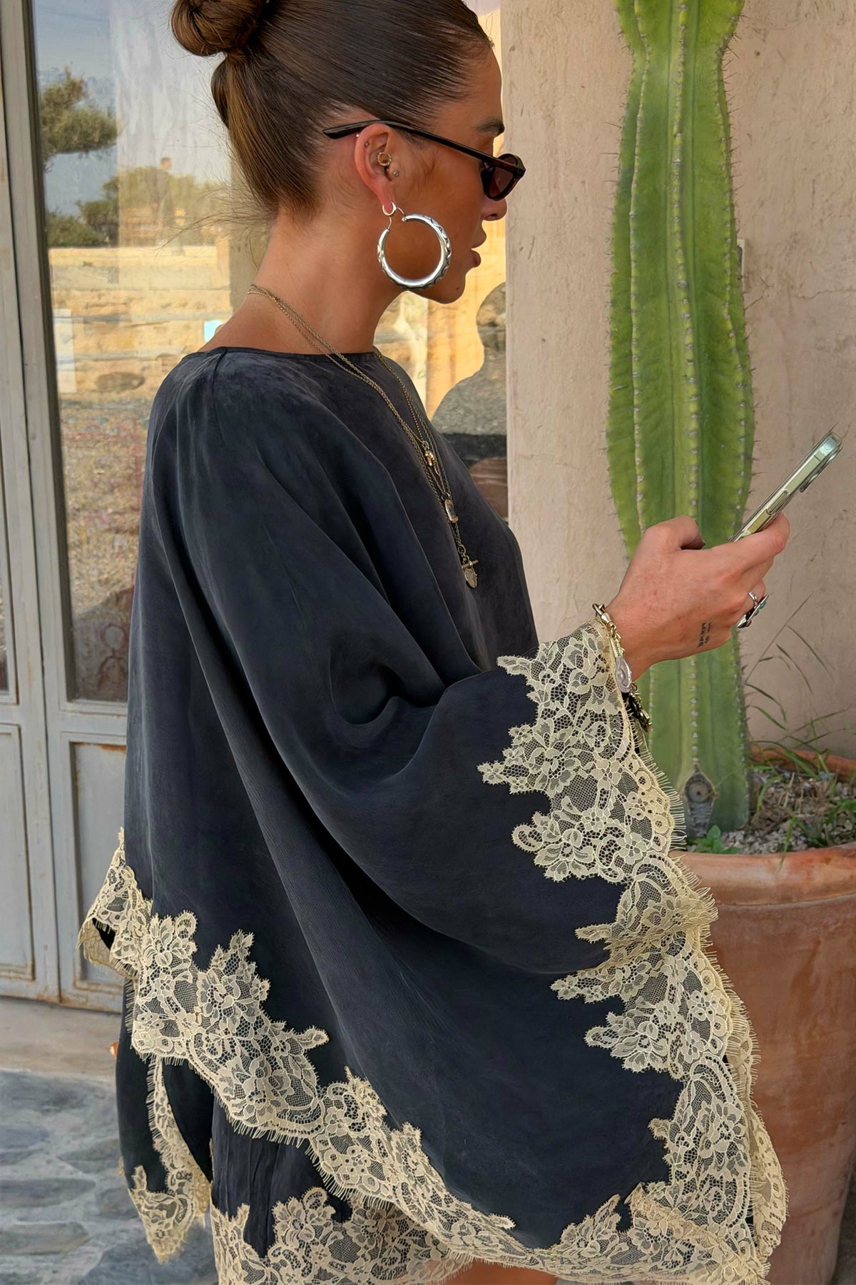 Never Fully Dressed Grey Lace Trim Cape