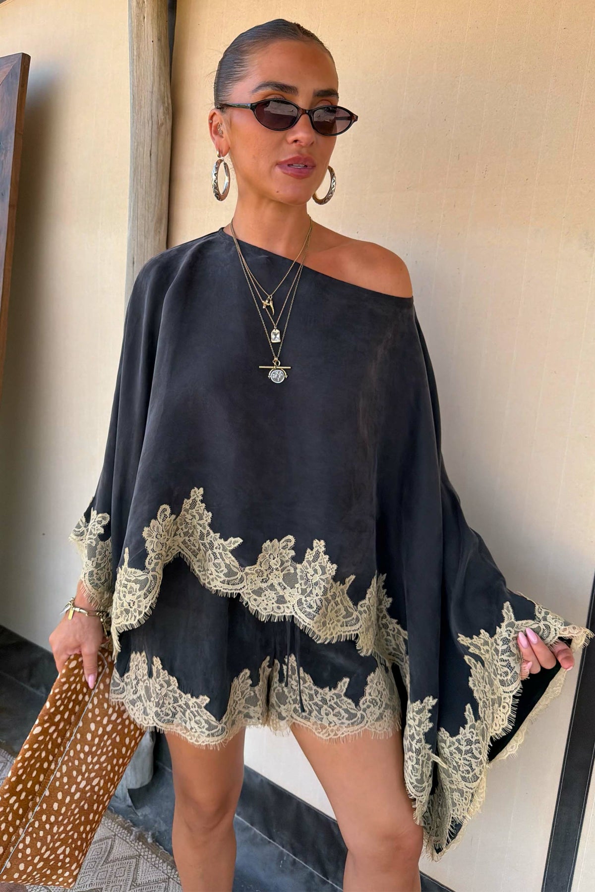 Never Fully Dressed Grey Lace Trim Cape
