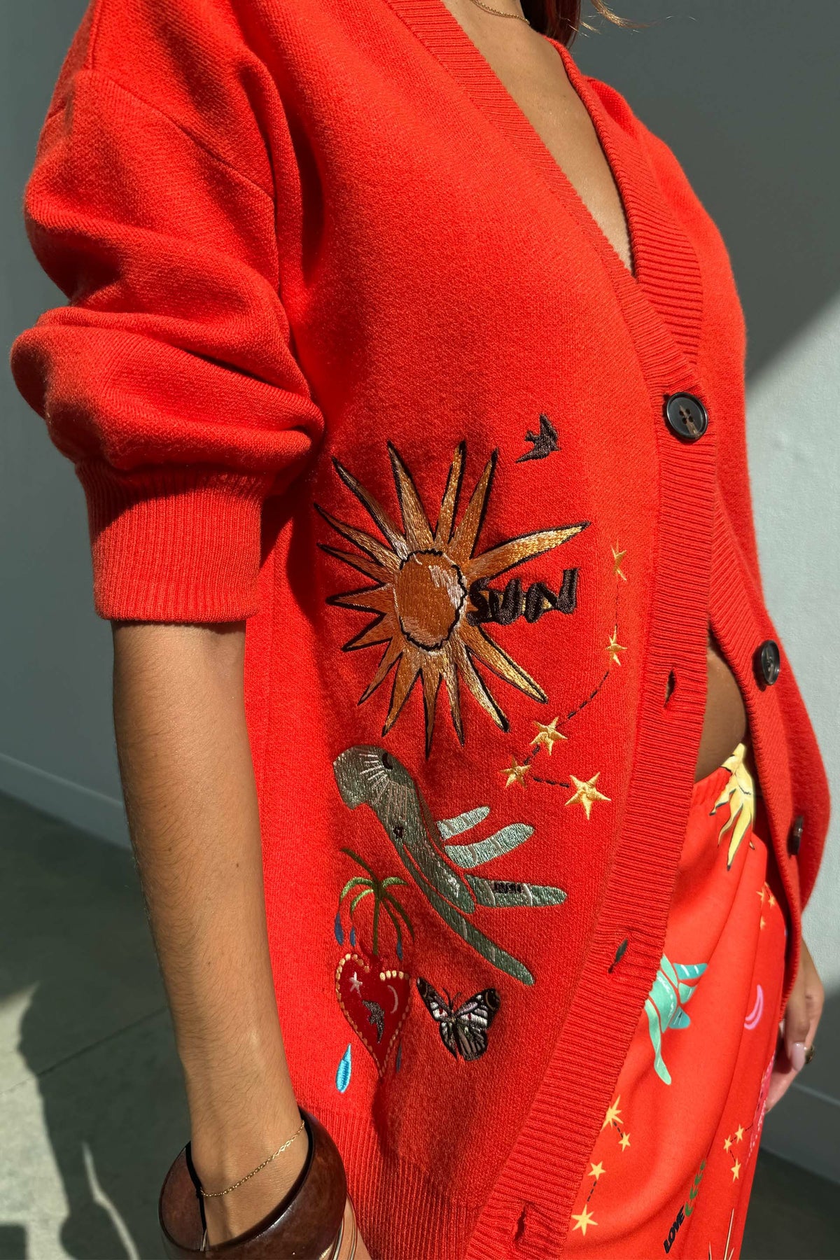 Never Fully Dressed Red Celestial Cardigan