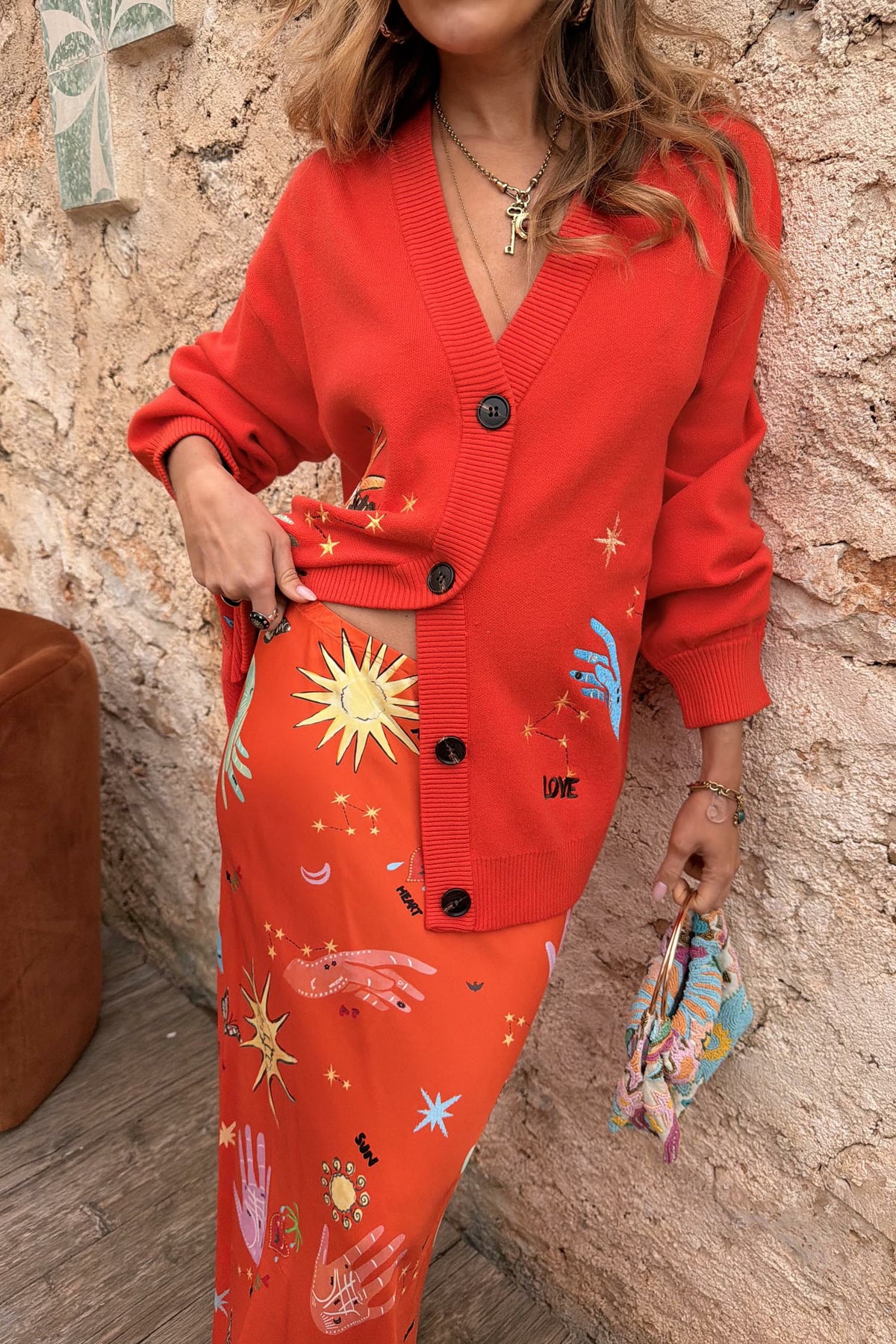 Never Fully Dressed Red Celestial Cardigan