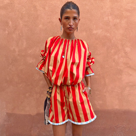 Never Fully Dressed Tomato Stripe Ellie Shorts