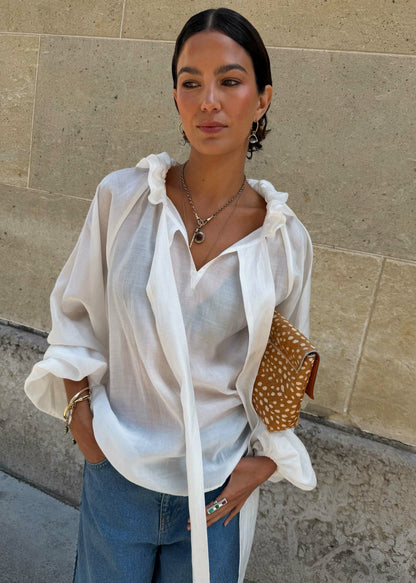 Never Fully Dressed White Ruffle Shirt