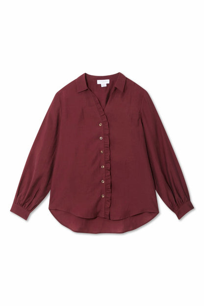 Never Fully Dressed Burgundy Ruffle Miley Shirt