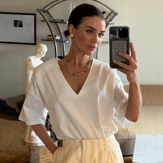 Never Fully Dressed White T-Shirt with Shoulder Pads