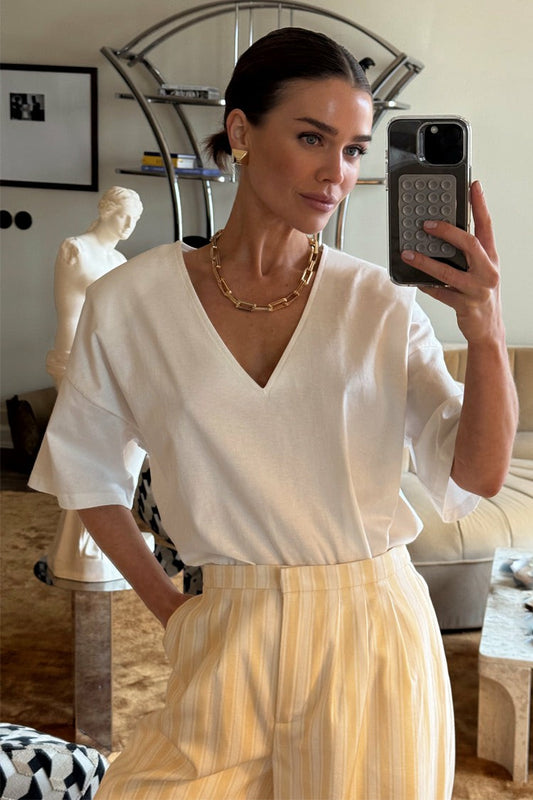 Never Fully Dressed White T-Shirt with Shoulder Pads