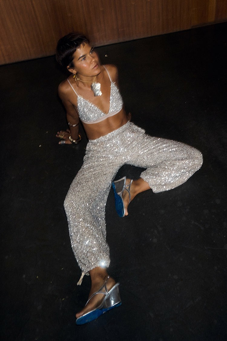 Never Fully Dressed Silver Sequin Bra  Partywear