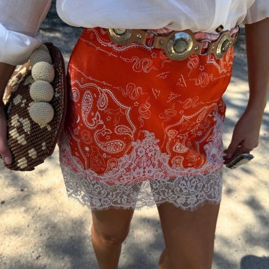 Never Fully Dressed Red Bandana Lace Maeva Mini Skirt