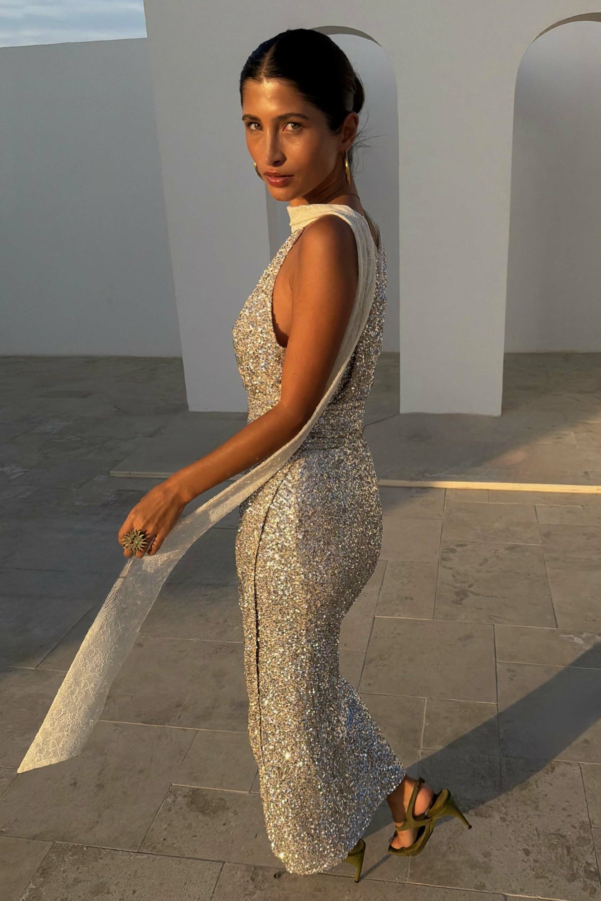 Never Fully Dressed Silver Sequin Maxi Wrap Jaspre Skirt