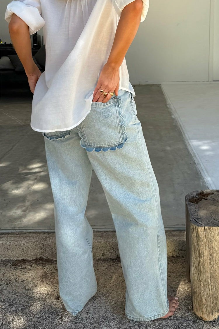 Never Fully Dressed Scallop Detail Straight Leg Jeans