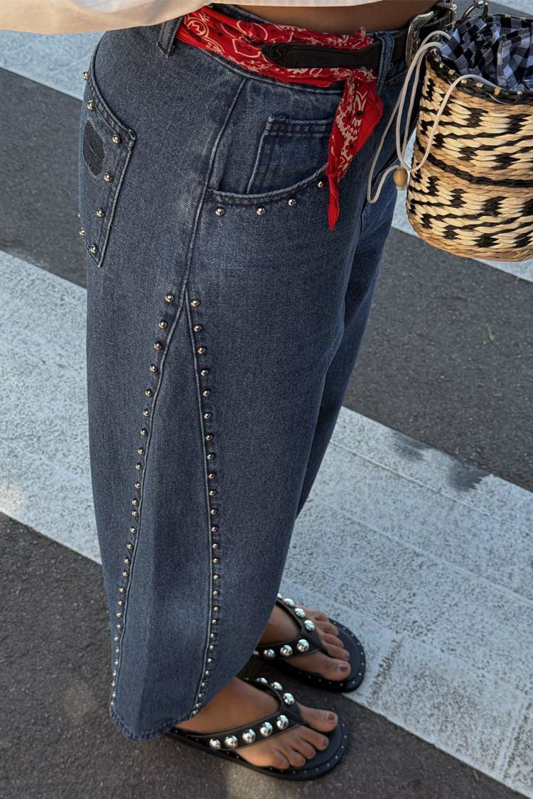Never Fully Dressed Blue Studded Barrel Jeans