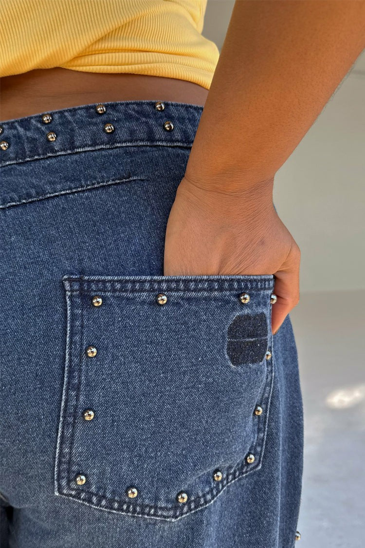 Never Fully Dressed Blue Studded Barrel Jeans