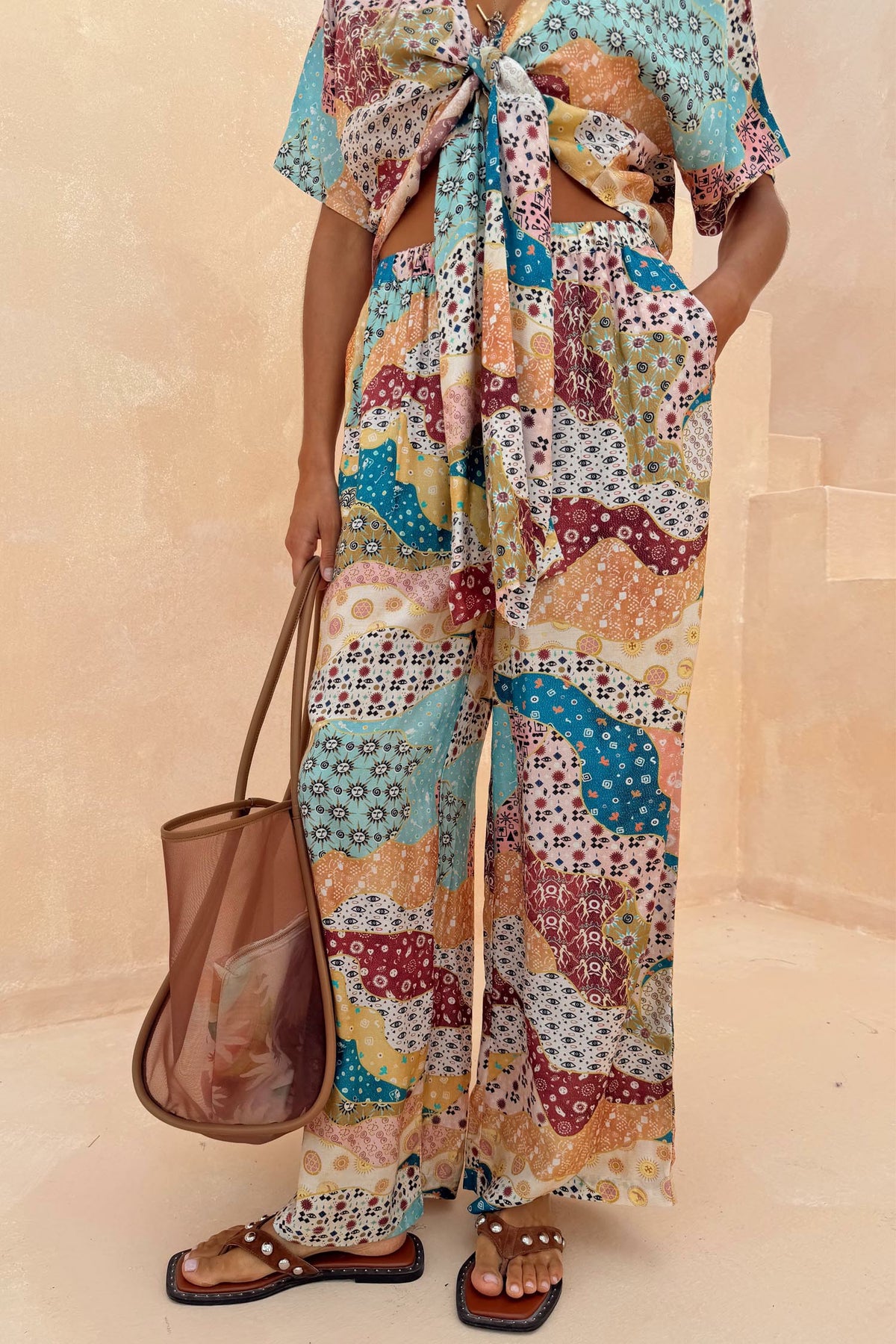 Never Fully Dressed Morocco Patchwork Print Wide Leg Trousers