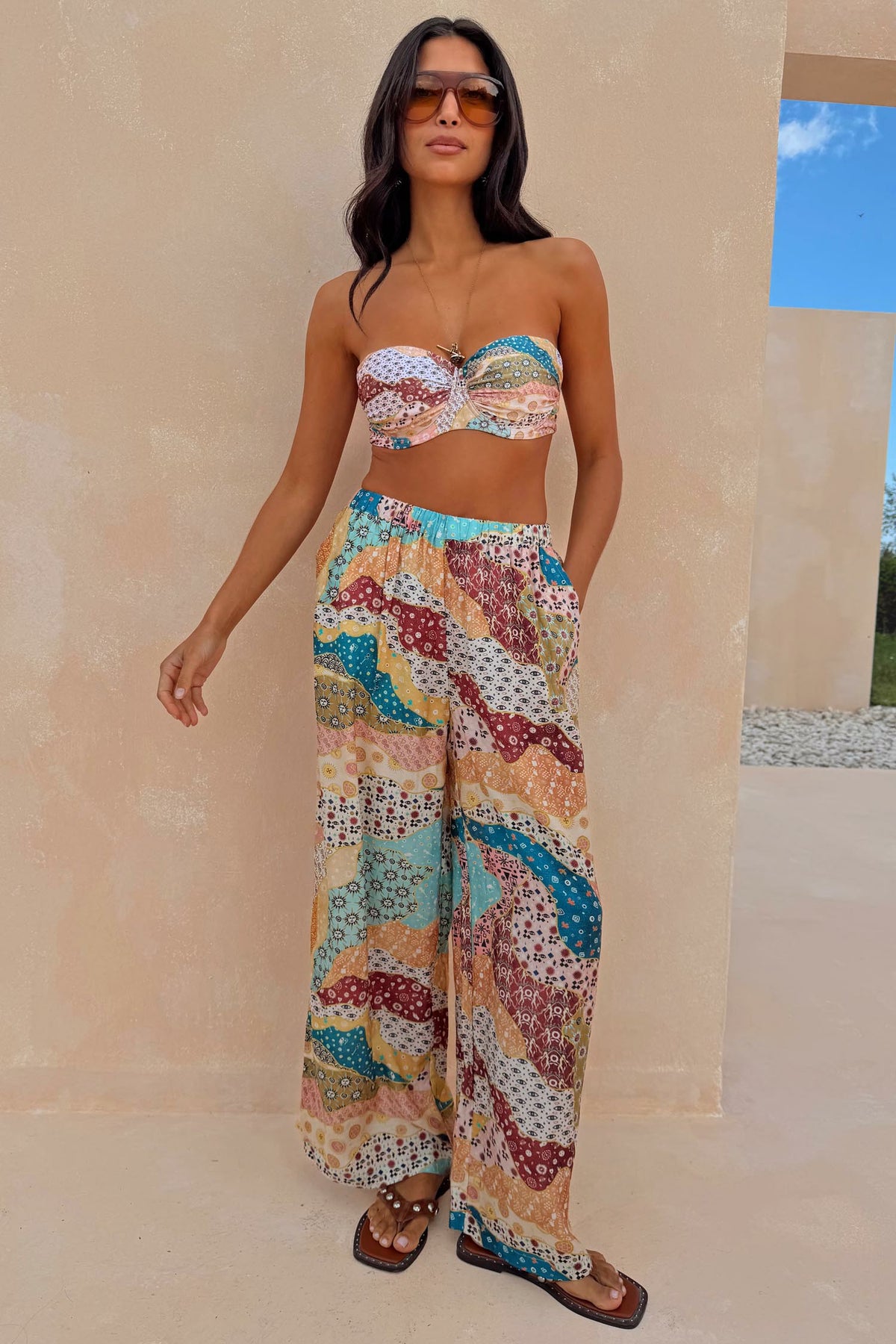 Never Fully Dressed Morocco Patchwork Print Wide Leg Trousers