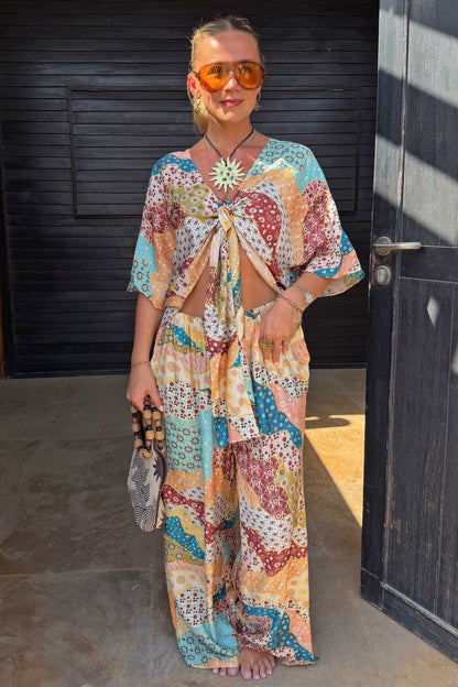 Never Fully Dressed Morocco Patchwork Print Wide Leg Trousers