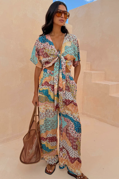 Never Fully Dressed Morocco Patchwork Print Wide Leg Trousers