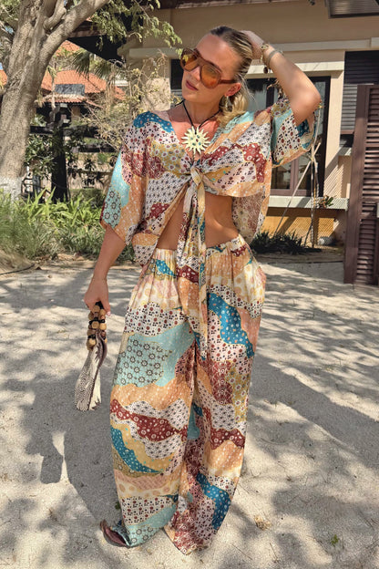 Never Fully Dressed Morocco Patchwork Print Wide Leg Trousers