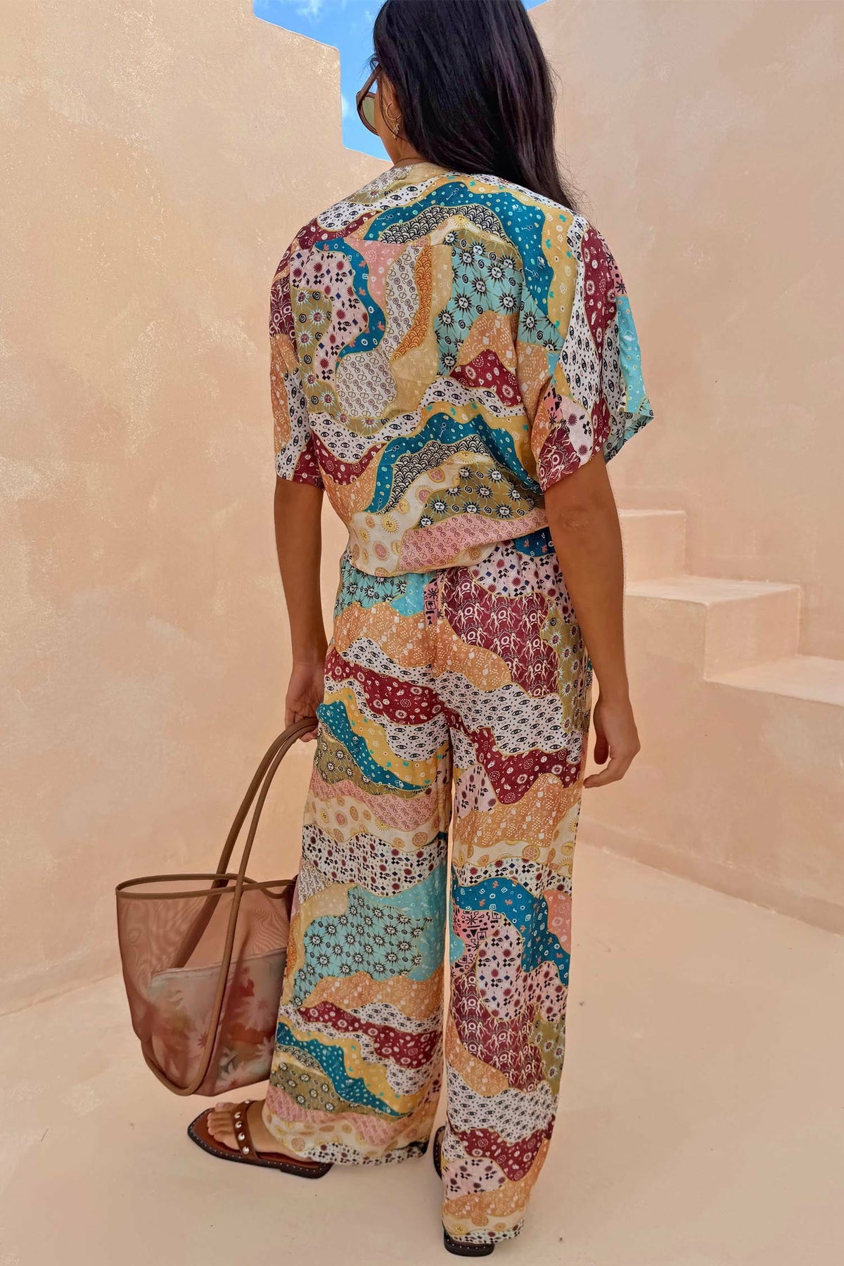 Never Fully Dressed Morocco Patchwork Print Wide Leg Trousers