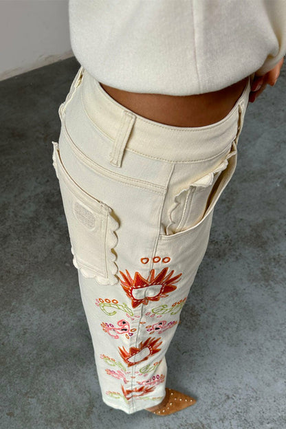 Never Fully Dressed Ecru Enchanted Cut Work Scallop Jeans