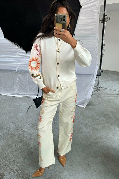 Never Fully Dressed Ecru Enchanted Cut Work Scallop Jeans