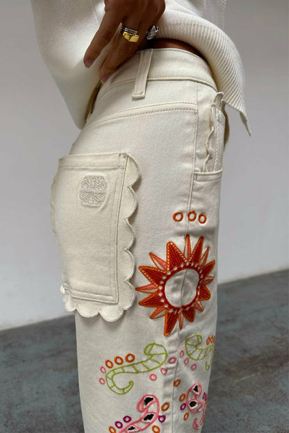 Never Fully Dressed Ecru Enchanted Cut Work Scallop Jeans