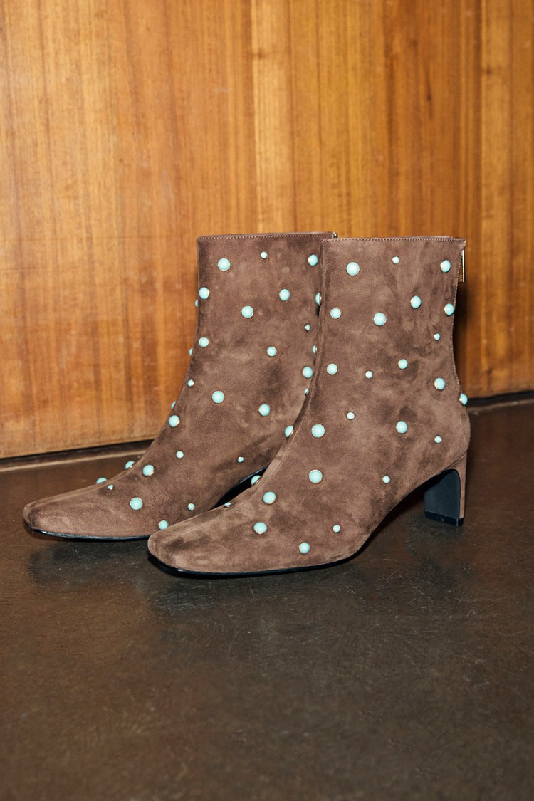 Never Fully Dressed Chocolate Studded Suede Boots