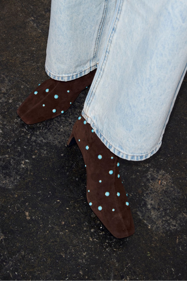 Never Fully Dressed Chocolate Studded Suede Boots