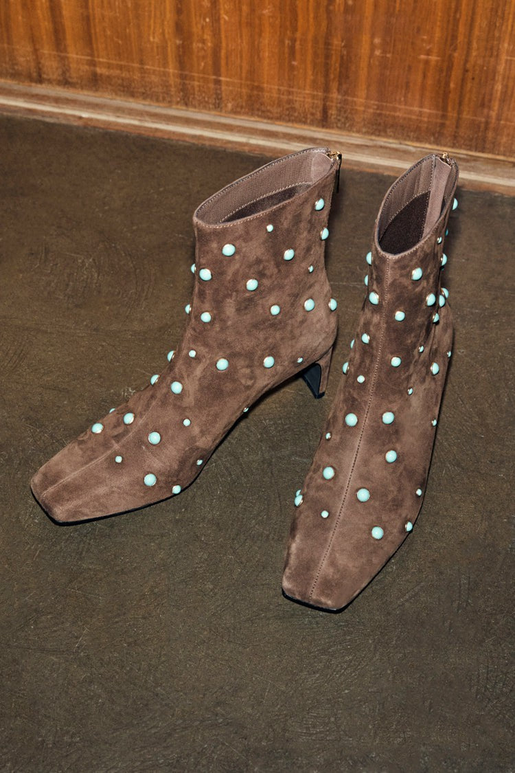 Never Fully Dressed Chocolate Studded Suede Boots