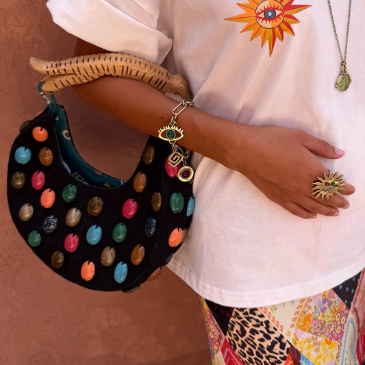 Never Fully Dressed Black Stone Beaded Bag