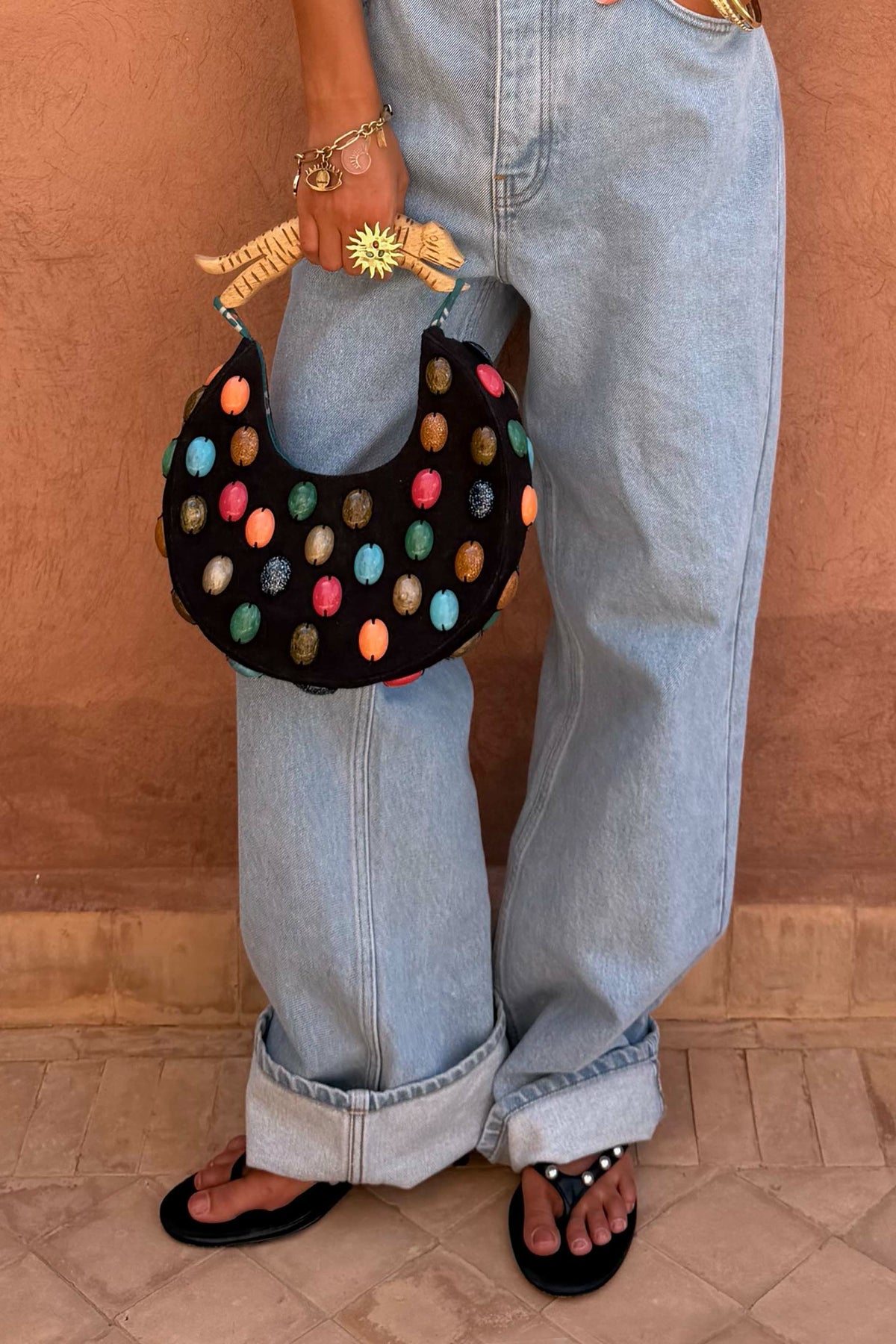 Never Fully Dressed Black Stone Beaded Bag