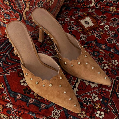Never Fully Dressed Suede Scallop City Mules