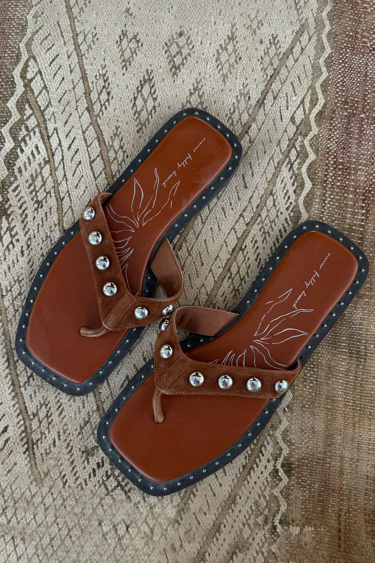Never Fully Dressed Tan Leather Stud Sandals
