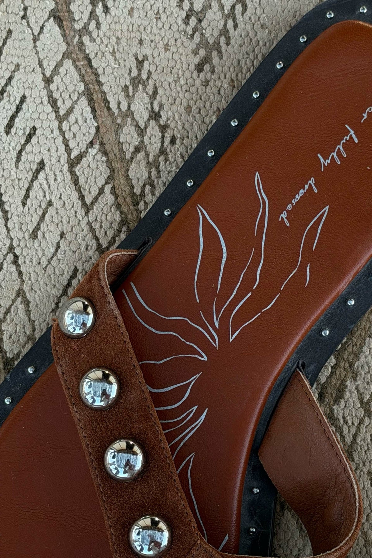 Never Fully Dressed Tan Leather Stud Sandals
