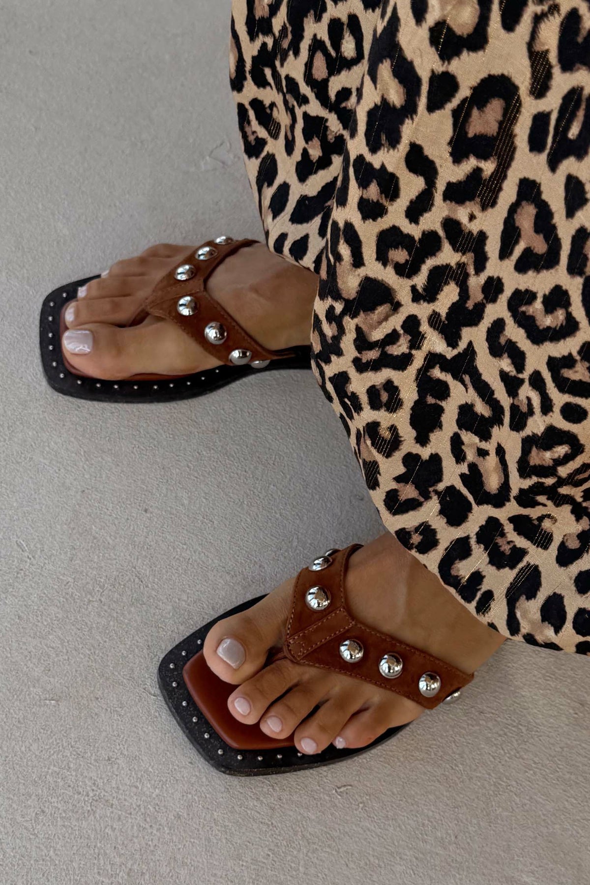 Never Fully Dressed Tan Leather Stud Sandals