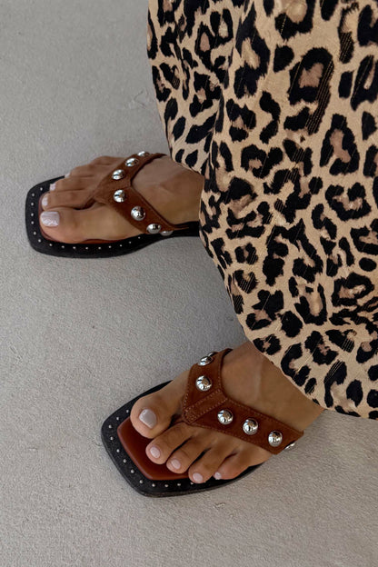 Never Fully Dressed Tan Leather Stud Sandals