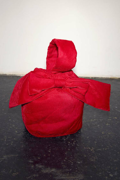 Never Fully Dressed Red Velvet Bow Bag